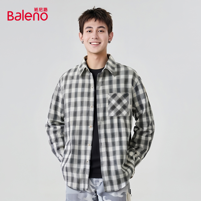 班尼路复古叠穿潮流休闲衬衫男