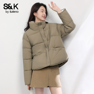 班尼路S&K系卡其色短款棉服女棉衣2025冬季新款立领夹棉外套棉袄H