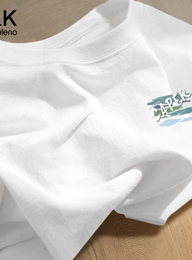 班尼路S&K系列白色t恤男25夏季新款纯棉宽松大码男士短袖体恤衫A