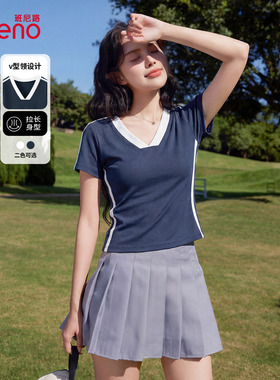 班尼路美式复古V领短袖T恤女春夏新款收腰显瘦弹力亲肤辣妹上衣Q