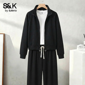 宽松短款 班尼路S&K系列黑色开衫 立领外套卫衣女2026春夏新款 上衣H