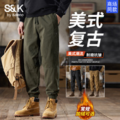 加绒加厚宽松束脚休闲长裤 班尼路SK美式 男YS 男士 秋冬季 纯棉工装 裤