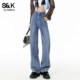 班尼路SK高腰阔腿牛仔裤 高个子女YS 拖地长裤 女直筒宽松显瘦春季 款