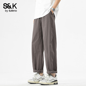 男士 2025夏季 薄款 班尼路SK纯棉休闲裤 宽松直筒全棉阔腿长裤 子男YS