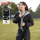 班尼路黑色连帽假两件短款 外套女2026秋冬新款 夹棉上衣棉服夹克H