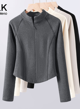 班尼路S&K灰色薄绒内搭打底衫女2026秋冬季新款修身上衣长袖t恤H