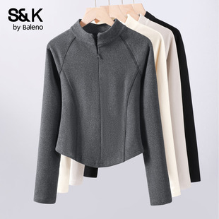 班尼路S&K灰色薄绒内搭打底衫女2026春秋冬新款修身上衣长袖t恤H