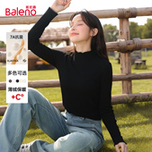 班尼路修身 t恤黑色上衣M 冬仿德绒木耳边长袖 保暖打底衫 女2026新款