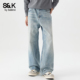 复古水洗牛仔裤 男2026新款 宽松阔腿裤 班尼路SK美式 浅蓝百搭长裤