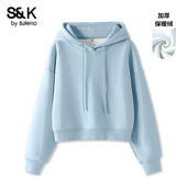 青少年宽松休闲短款 班尼路S&K系列连帽加绒卫衣女款 秋冬新款 外套Q