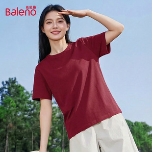 上衣服Q 小个子宽松休闲百搭半袖 班尼路红色纯棉短袖 T恤女春夏新款