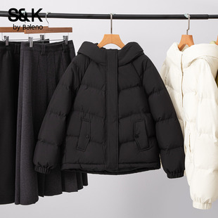 班尼路S&K系列黑色连帽羽绒服女款2026冬季新款休闲保暖上衣外套H