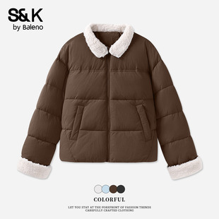 保暖棉服夹棉外套H 新款 班尼路S&K系列咖色翻领短款 棉服女2026冬季