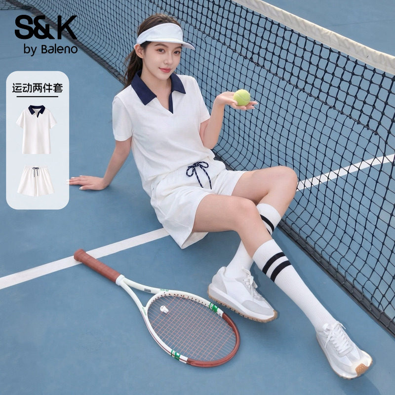 班尼路S&K网球运动休闲套装女2026新款夏季POLO衫T恤短裤一整套N