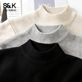 班尼路S&K黑色重磅双股半高领毛衣男冬季 初高中生线衣百搭针织衫
