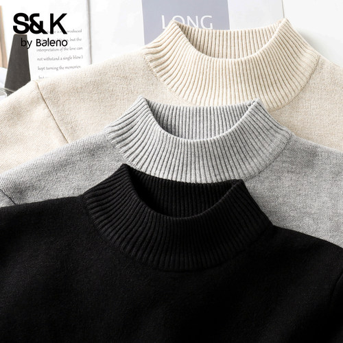 班尼路S&K黑色重磅半高领毛衣男