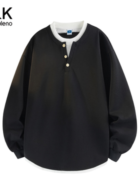 班尼路SK假两件亨利领长袖卫衣男春秋潮流百搭复古简约打底上衣MS