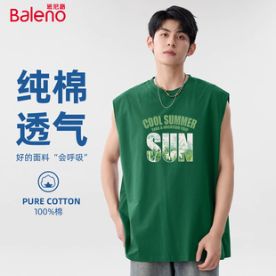 痞帅无袖 潮牌字母纯棉运动坎肩男士 t恤 美式 班尼路健身背心男夏季