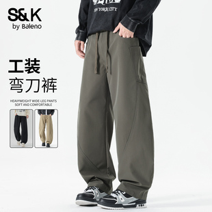 休闲裤 潮牌宽松直筒阔腿百搭弯刀裤 男士 美式 秋冬季 班尼路SK工装