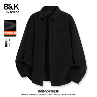 轻商务打底衫 班尼路S&K加绒衬衫 灯芯绒翻领衬衣男士 秋冬季 男长袖