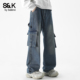 工装 风多口袋牛仔裤 男2026新款 班尼路SK美式 宽松直筒阔腿长裤 男YS