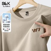 t恤男浅卡其美式 纯棉男款 秋季 班尼路S&K系列休闲长袖 重磅体恤衫