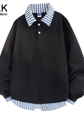 班尼路SK翻领卫衣男假两件套头打底衫2025秋季新款宽松休闲上衣MS