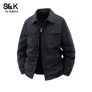 班尼路SK工装风翻领羽绒服男士春季款棋盘格加厚保暖男外套潮牌YS