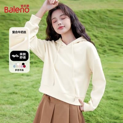 班尼路连帽卫衣女2026春季新款韩版小个子短款休闲运动百搭上衣Q