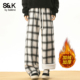 班尼路SK美式 男YS 加绒宽松直筒休闲长裤 复古格子阔腿裤 男2026新款