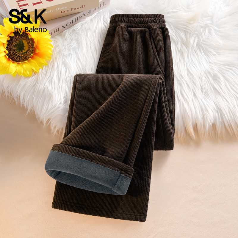 班尼路S&K系列灯芯绒直筒裤女秋冬新款高腰垂感宽松休闲加绒裤子N