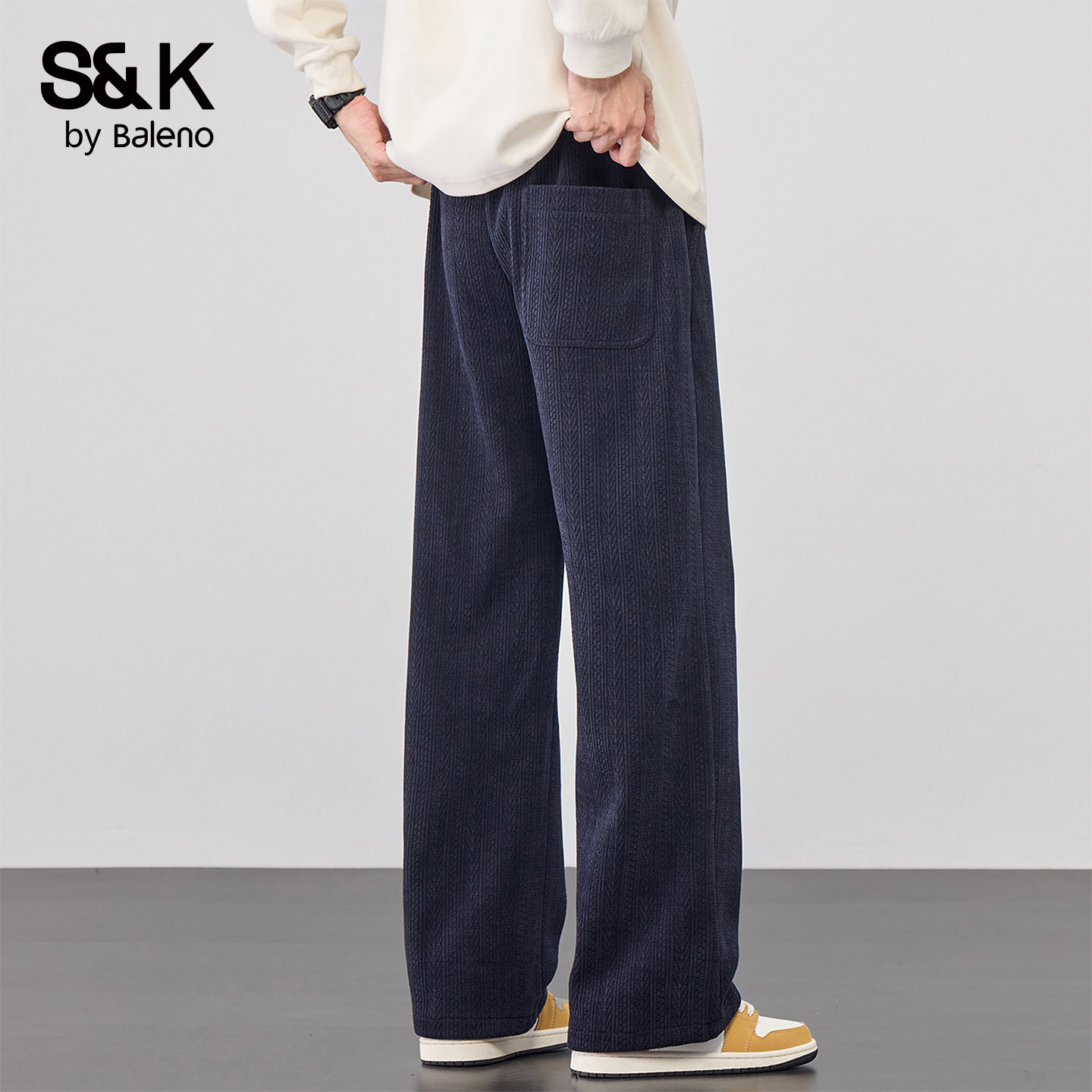 班尼路SK提花长裤男款春夏季麦穗纹直筒卫裤设计感宽松休闲裤子YS