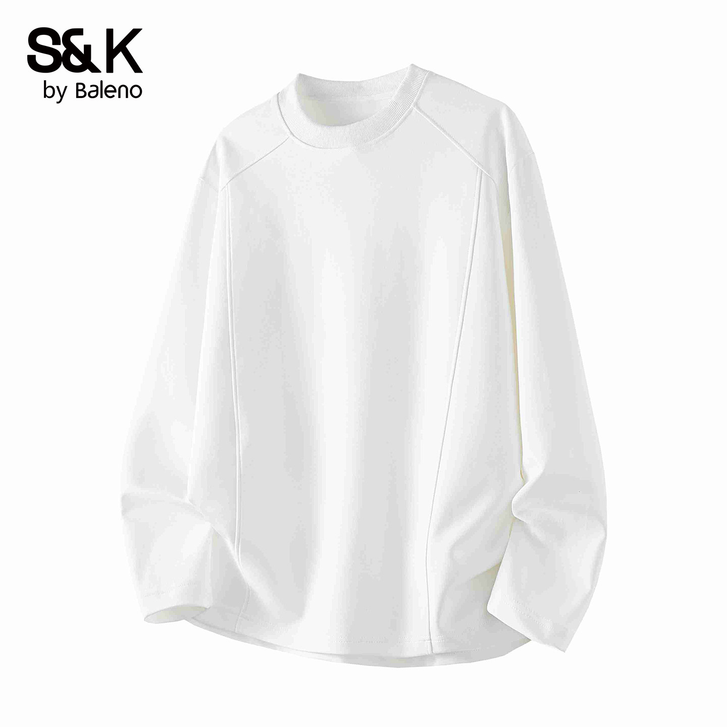 班尼路SK秋季拼接圆领长袖T恤男解构卫衣宽松简约打底上衣男装YS