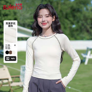 長袖 班尼路長袖 上衣M 修身 圓領(lǐng)內(nèi)搭可外穿打底衫 t恤女2025新款 秋季