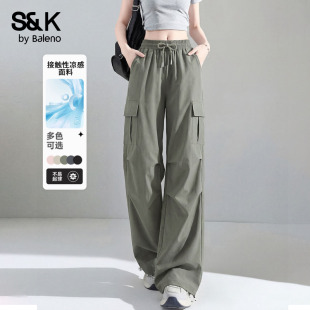 裤 子女士户外运动直筒裤 女款 军绿色裤 夏季 班尼路S&K系列阔腿工装