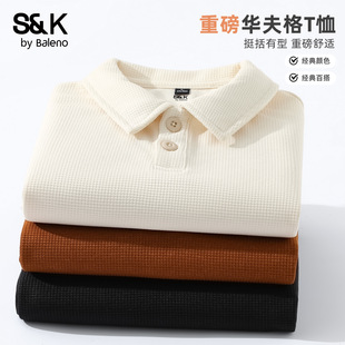 华夫格重磅上衣肌理感衬衫 班尼路S&K日系翻领长袖 秋季 polo衫 男款