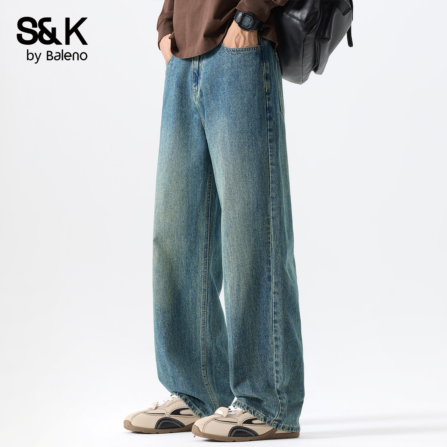 班尼路SK复古牛仔裤男秋冬宽松直筒水洗阔腿潮牌百搭休闲裤子男YS,男装,牛仔裤,淘宝优惠券,粉丝福利购,淘宝优惠卷