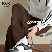 男2026春季 新款 深咖色美式 班尼路S&K卫裤 复古cleanfit加绒阔腿裤