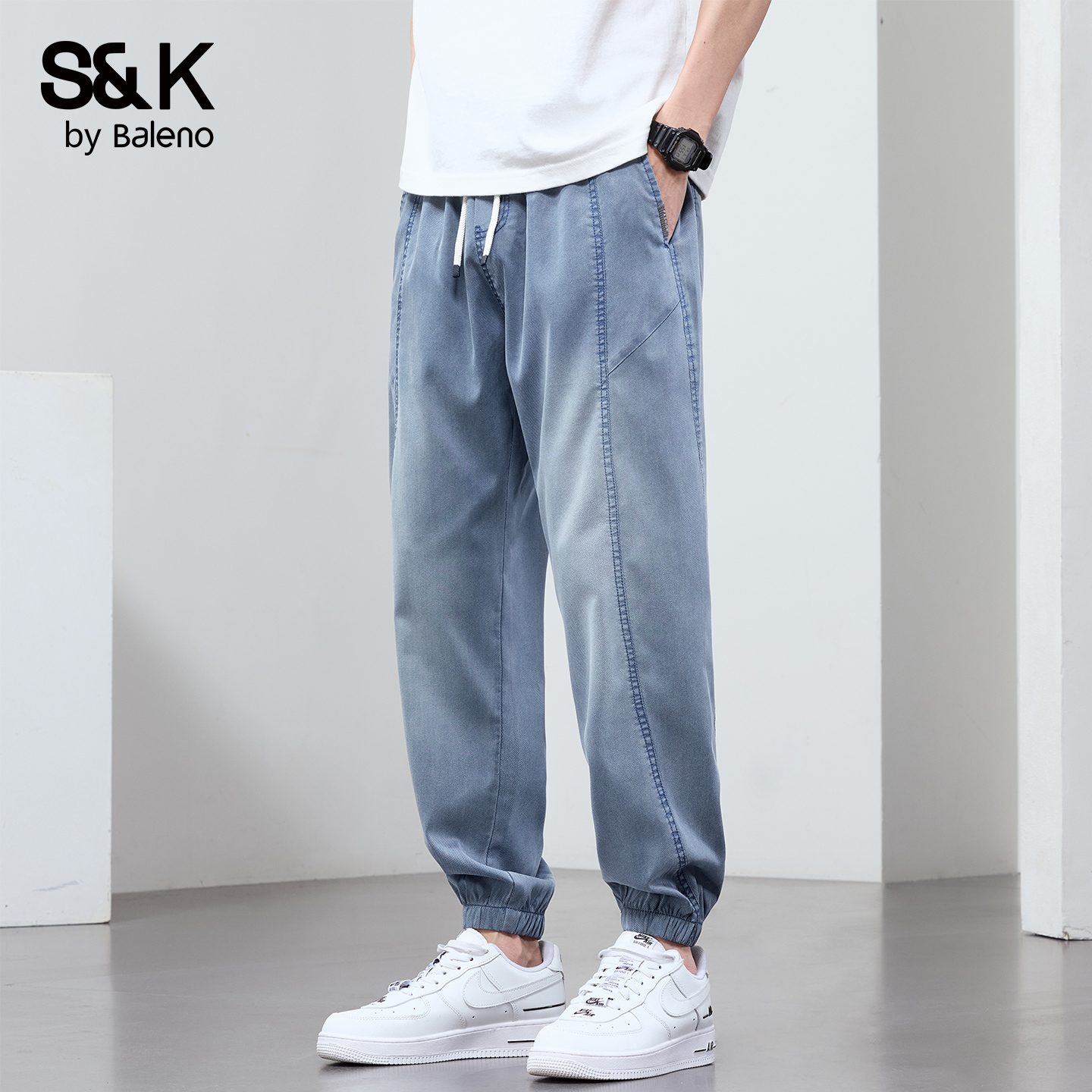 班尼路SK夏款宽松束脚天丝休闲裤