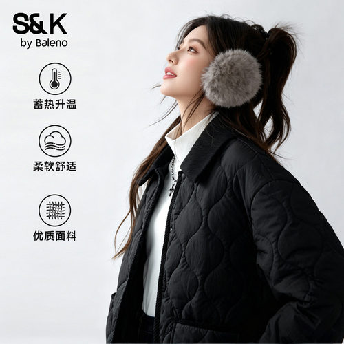班尼路S&K系列轻薄翻领棉服女款2025冬季新款超好看冬装夹棉外套N