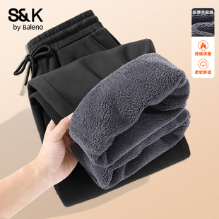 黑色长裤 班尼路S&K重磅加绒直筒卫裤 保暖运动裤 青少年冬季 男A 男款