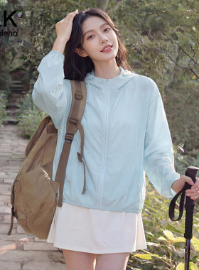 班尼路S&K蓝色轻薄透气防晒衣女2026夏季新款防紫外线外套防晒服H
