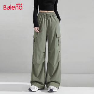 班尼路美式军绿色工装裤女春季宽松直筒弯刀阔腿休闲爵士舞裤子M