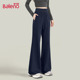 加绒休闲运动直筒阔腿裤 班尼路藏青色微喇裤 女2026春秋冬新款 子H