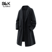 班尼路SK英伦风双排扣毛呢大衣男士 外套YS 加厚保暖韩式 中长款 冬季