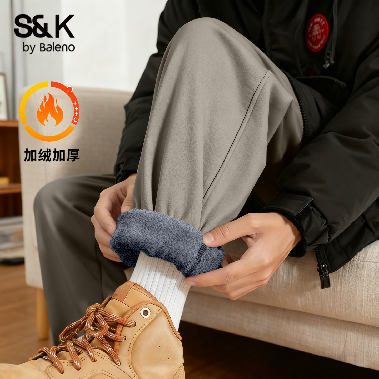 班尼路男士冬季奥粒绒加绒收脚裤