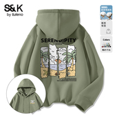 班尼路S&K系列绿色连帽卫衣男重磅青少年秋季 新款 男生套头外套LF