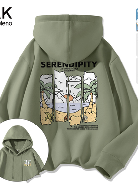 班尼路S&K系列绿色连帽卫衣男重磅青少年秋季新款男生套头外套LF