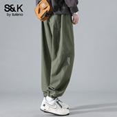 纯棉工装 款 休闲裤 班尼路SK美式 男士 秋季 潮牌宽松束脚穿搭长裤 子YS