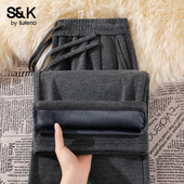 班尼路S&K系列灰色加绒糯米裤 慵懒垂感休闲阔腿裤 女2026冬季 新款